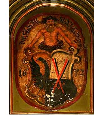Wappens mit der Jahreszahl 1672 im Allstedter Rathauses